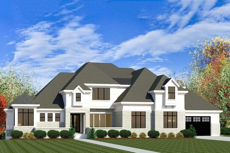 6-Bedroom 2-Story European House with Upstairs Loft (Floor Plan)