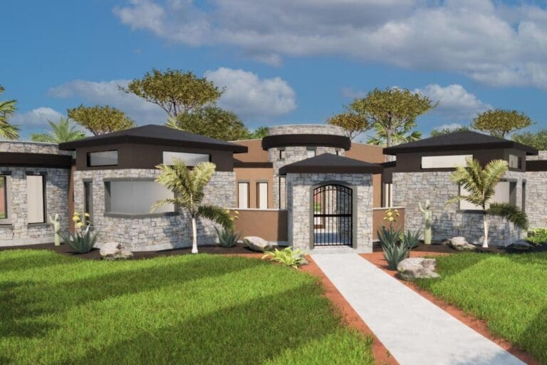3-Bedroom 1-Story Modern Farmhouse With Courtyard and 3-Car Garage (Floor Plan)