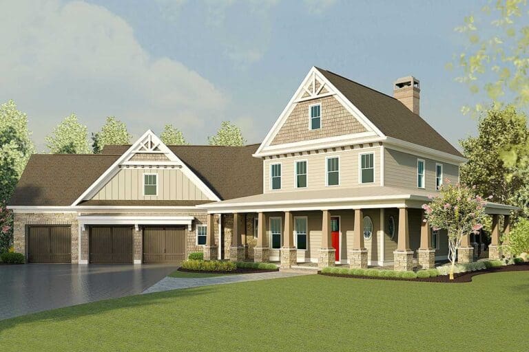 4-Bedroom 2-Story Farmhouse with Wraparound Porch and Bonus Room (Floor Plan)