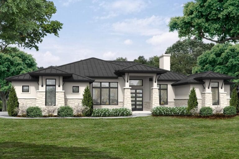 Single-Story 3-Bedroom Modern Hill Country House with Private Casita (Floor Plan)