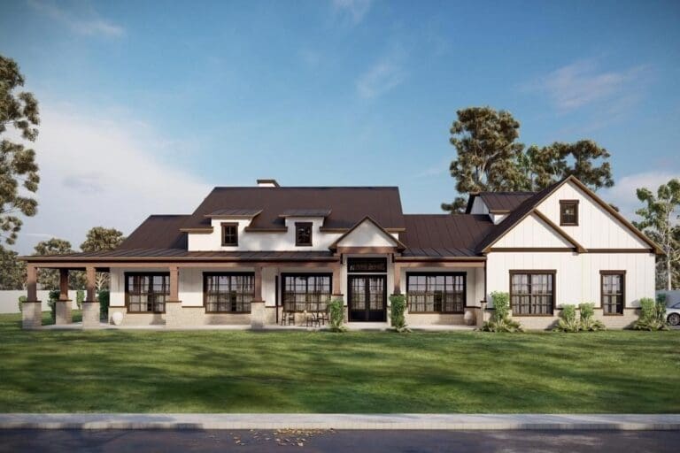5-Bedroom Single-Story Modern Farmhouse with Wraparound Porch (Floor Plan)