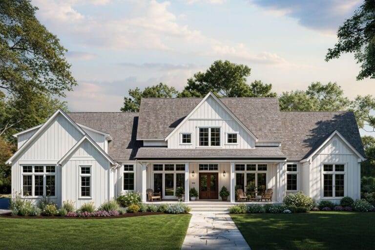4-Bedroom One-Story Modern Farmhouse with Unfinished Bonus Room Above (Floor Plan)
