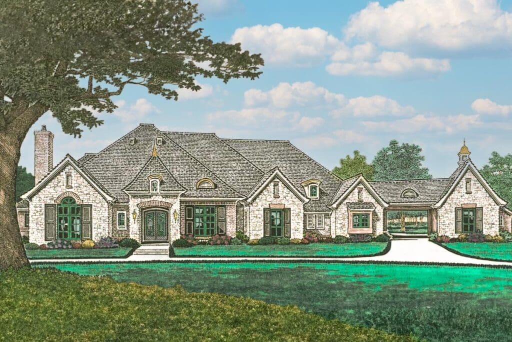 4-Bedroom 1-Story French Country House with Bonus Expansion (Floor Plan)