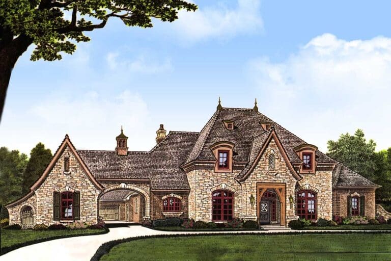 4-Bedroom Two-Story French Country House with Exercise Cabana (Floor Plan)