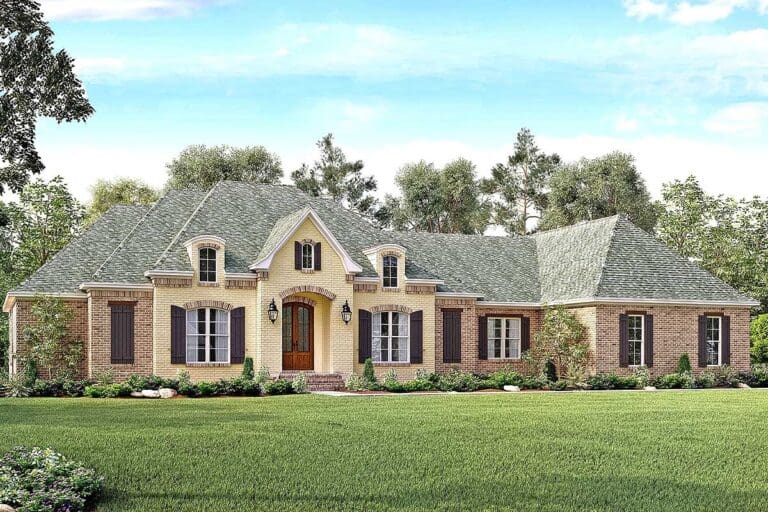 5-Bedroom 1-Story European Farmhouse With Bonus Room and Porte-Cochere (Floor Plan)
