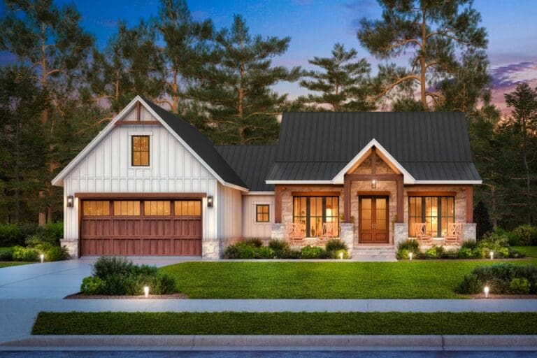 3-Bedroom 1-Story Modern Farmhouse With Bonus Room & Dual Porches (Floor Plan)
