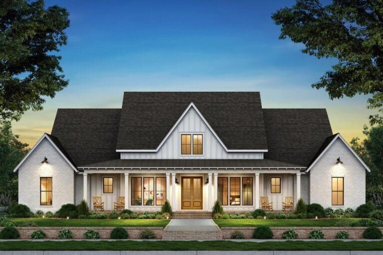 5-Bedroom 1-Story Modern Farmhouse With Bonus Room & Expansive Porches (Floor Plan)
