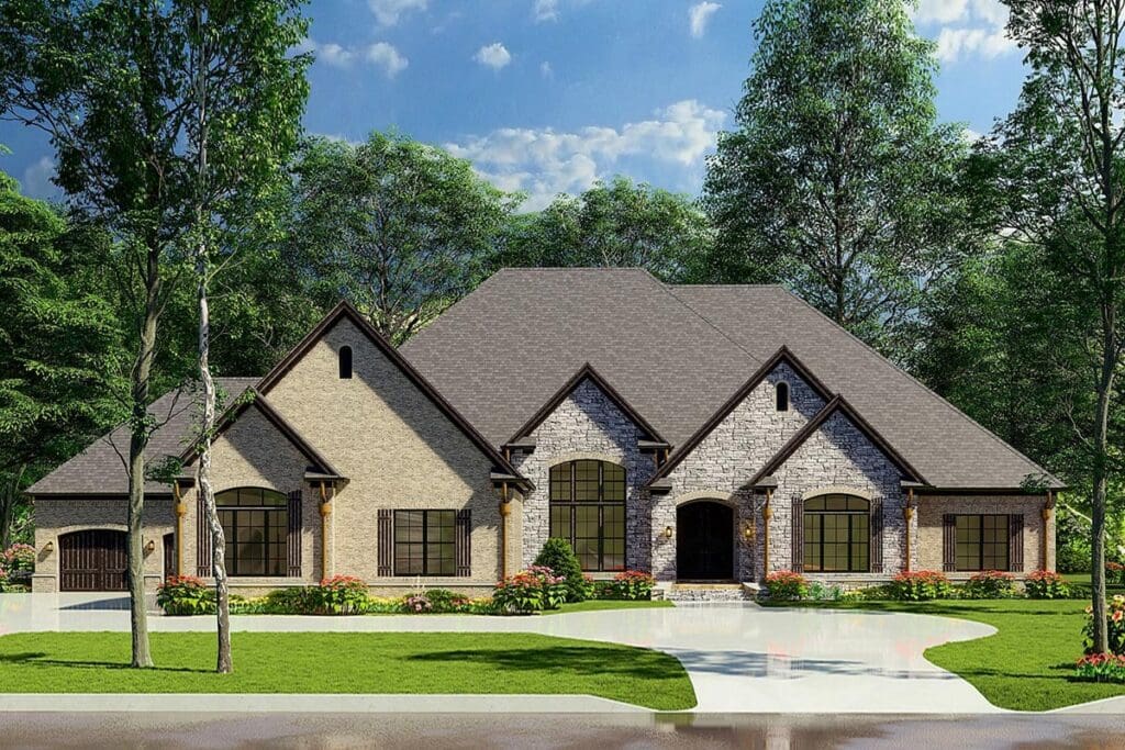 Single-Story 3-Bedroom Traditional House with Outdoor Kitchen (Floor Plan)