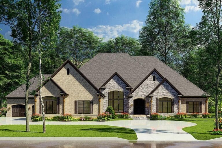 Single-Story 3-Bedroom Traditional House with Outdoor Kitchen (Floor Plan)