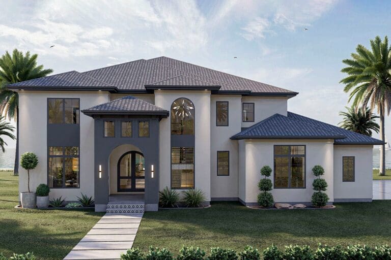 Two-Story 5-Bedroom Modern Mediterranean House with Sports Court (Floor Plan)