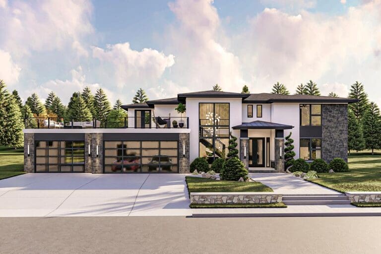 4-Bedroom Two-Story Modern Prairie House with Two Levels of Outdoor Living (Floor Plan)