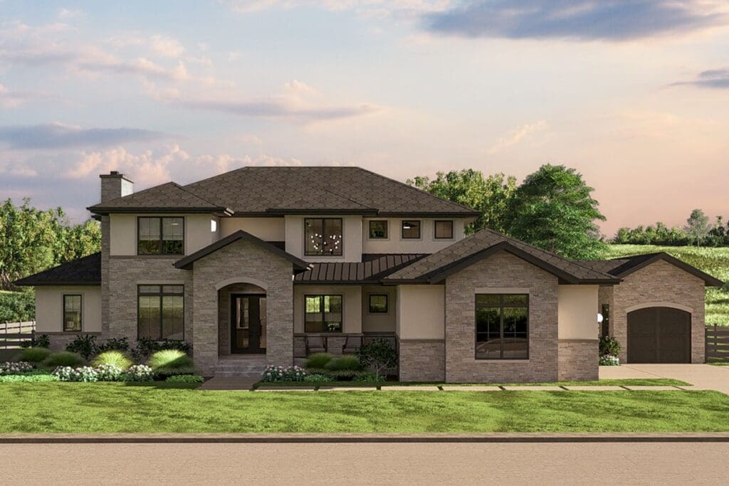 4-Bedroom 2-Story Mediterranean House with Courtyard (Floor Plan)