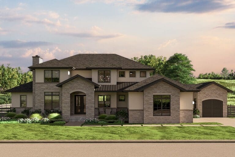 4-Bedroom 2-Story Mediterranean House with Courtyard (Floor Plan)