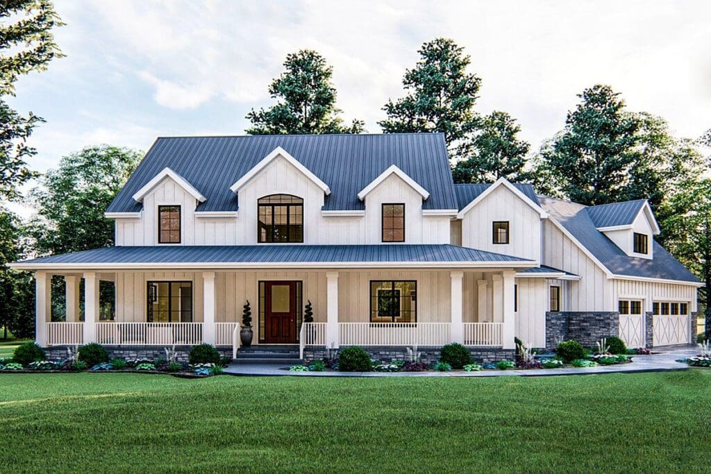 4-Bedroom 2-Story Modern Farmhouse with Angled 3-Car Garage (Floor Plan)