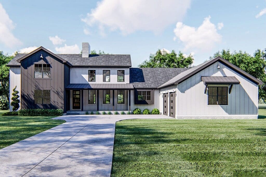 5–6 Bedroom 2-Story Modern Farmhouse With Optional Lower Level & Courtyard Garage (Floor Plan)