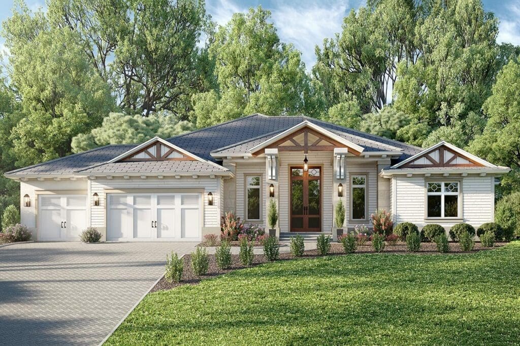3-Bedroom 1-Story Modern Farmhouse With Expansive Lanai and 3-Car Front Garage (Floor Plan)