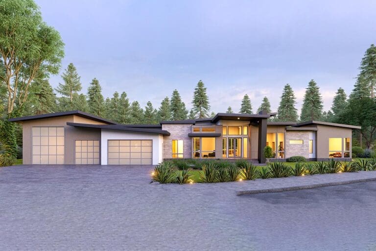 Luxury 4-Bedroom Modern Farmhouse With Vaulted Spaces and Expansive Patio (Floor Plan)