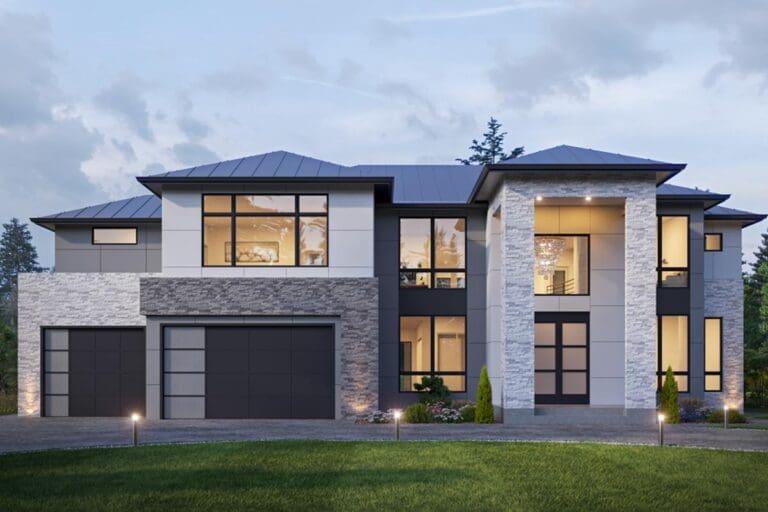4-Bedroom Dual-Story Modern House with Upstairs Home Office (Floor Plan)