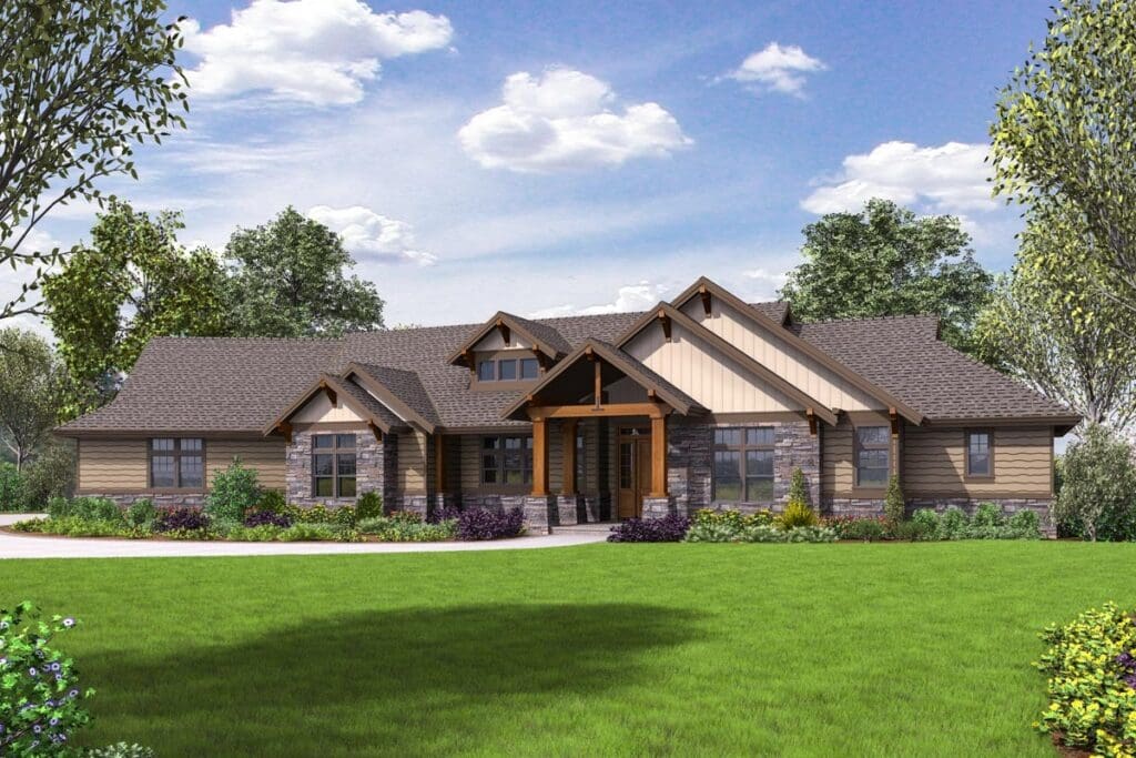 3-Bedroom 1-Story Modern Farmhouse With Bonus Room and 3-Car Side Garage (Floor Plan)