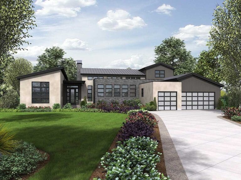 3-Bedroom Dual-Story Contemporary House with Vaulted Great Room (Floor Plan)