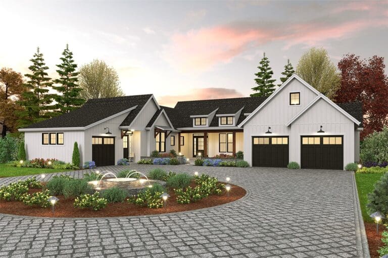 4-Bedroom 1-Story Modern Farmhouse With Front Courtyard Entry and Bonus Powder Room (Floor Plan)