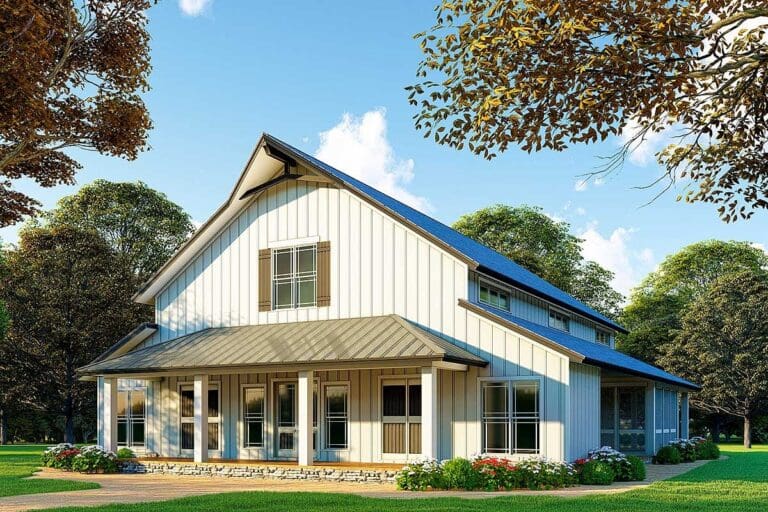 3-Bedroom 2-Story Barndominium Country House with Two-Balconies (Floor Plan)