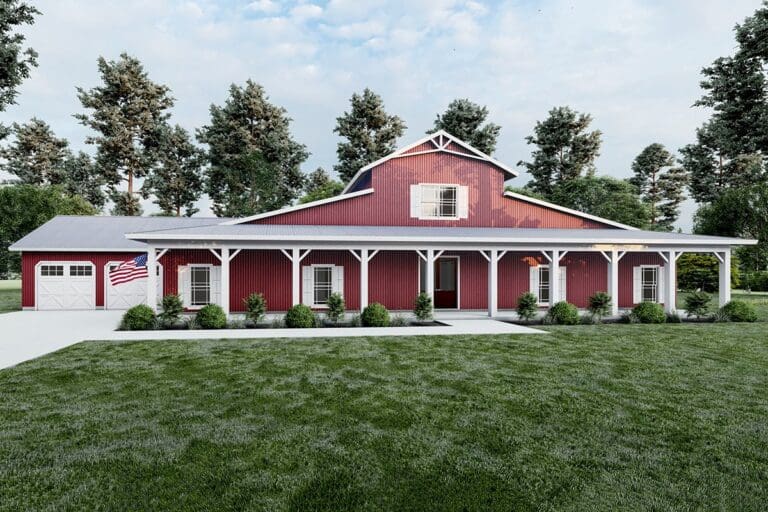 5-Bedroom 1-Story European Farmhouse With Bonus Room and Barbecue Porch (Floor Plan)