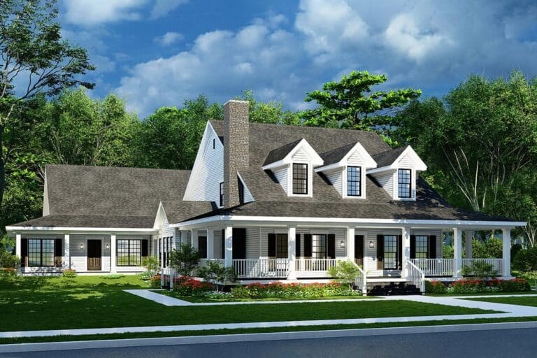 6-Bedroom 1-Story Multi-Generational Farmhouse with Two Bonus Rooms (Floor Plan)