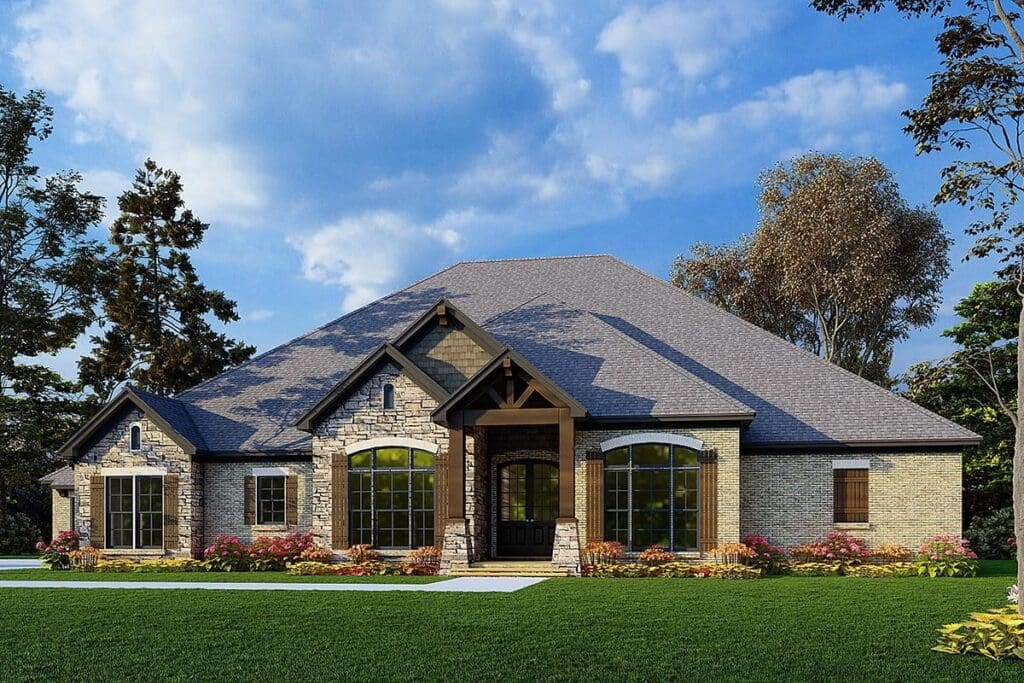 5-Bedroom 1-Story Mediterranean Farmhouse With Dual Master Suites and Courtyard Garage (Floor Plan)
