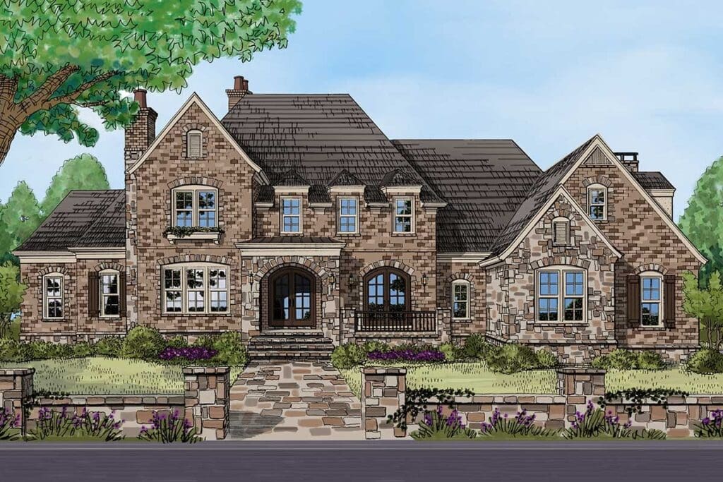 4-Bedroom 2-Story European Farmhouse With Side Garage and Bonus Lower Level (Floor Plan)