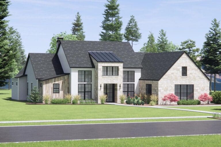 1-Story 4-Bedroom Mountain Modern Ranch Home with Vaulted Family / Dining Room (Floor Plan)