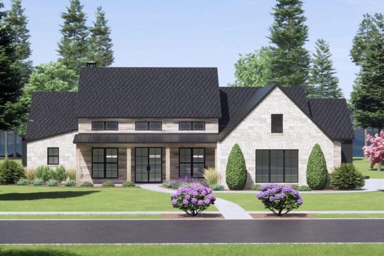 4-Bedroom 1-Story Modern Farmhouse With Expansive Rear Porch (Floor Plan)
