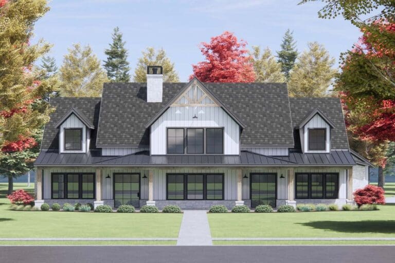 4-Bedroom 2-Story Modern Farmhouse With Expansive Porches and Side-Entry Garage (Floor Plan)