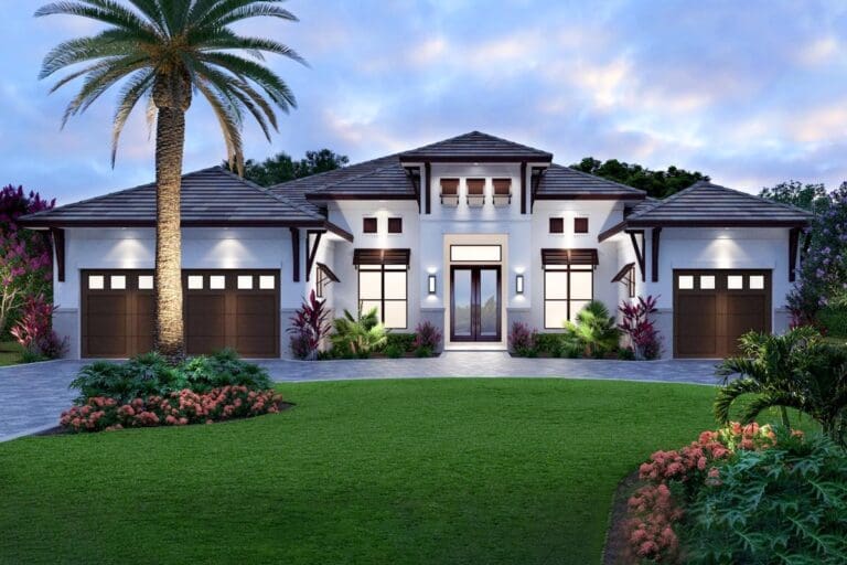 4-Bedroom 1 Story European-Style Modern Farmhouse With Expansive Lanai and 3-Car Garage (Floor Plan)
