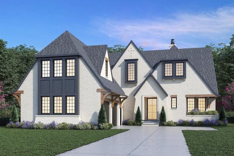 5-Bedroom 2-Story Luxury Farmhouse With Rear Porch and Courtyard Garage (Floor Plan)