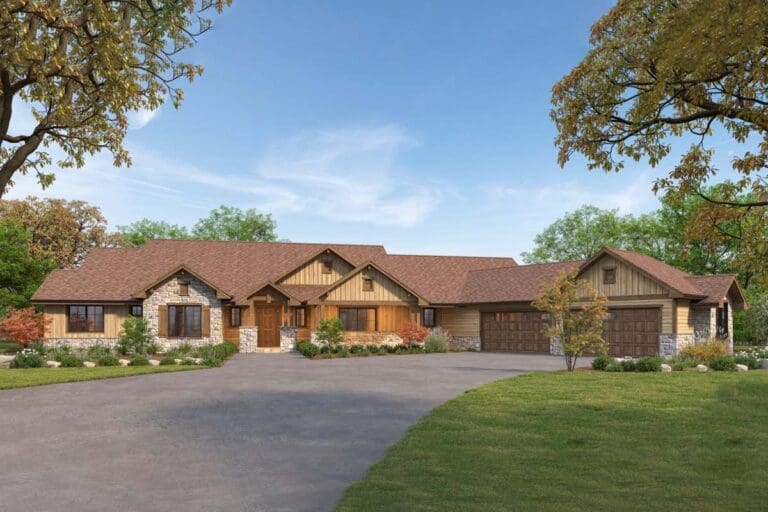 4-Bedroom 1-Story Modern Farmhouse With Courtyard 4-Car Garage (Floor Plan)