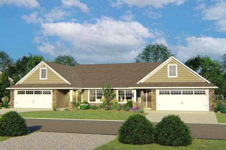 2-Unit 2-Story Multi-family Traditional Ranch House with 3-Bed Units (Floor Plan)