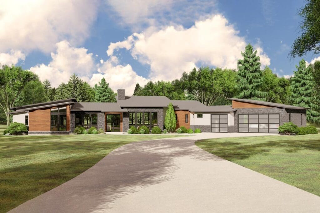 2-Bedroom Single-Story Contemporary Ranch Home with Angled Garage (Floor Plan)