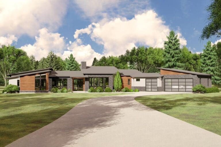 2-Bedroom Single-Story Contemporary Ranch Home with Angled Garage (Floor Plan)
