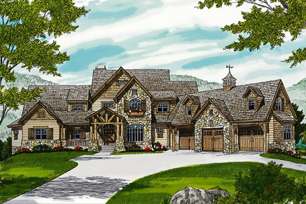 4-Bedroom 2-Story Luxury Farmhouse With Loft, Bonus Space, and Courtyard Garage (Floor Plan)