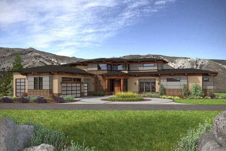 2-Story 4-Bedroom Contemporary Prairie Home with Private Master Wing (Floor Plan)