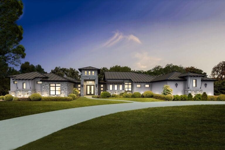 1-Story 4-Bedroom Hill Country House with Separate Living Wings (Floor Plan)