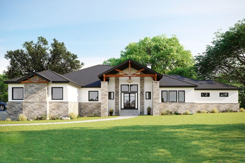 4-Bedroom Single-Story Contemporary Ranch Home with 4-Car Garage (Floor Plan)