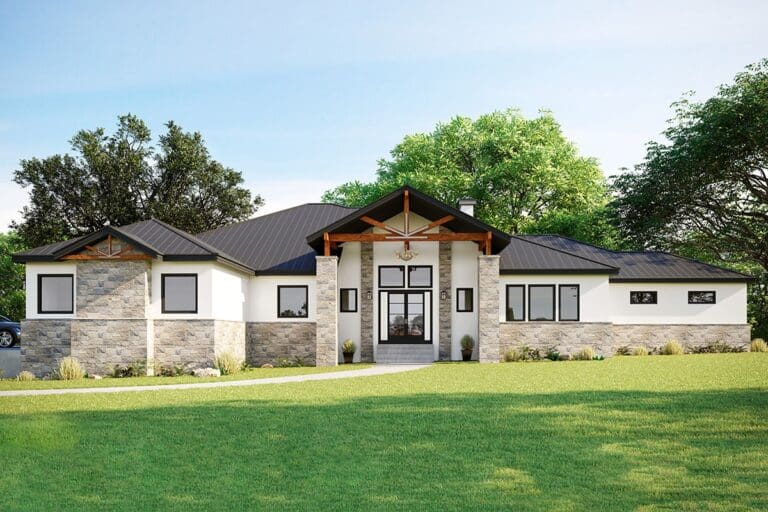 4-Bedroom Single-Story Contemporary Ranch Home with 4-Car Garage (Floor Plan)