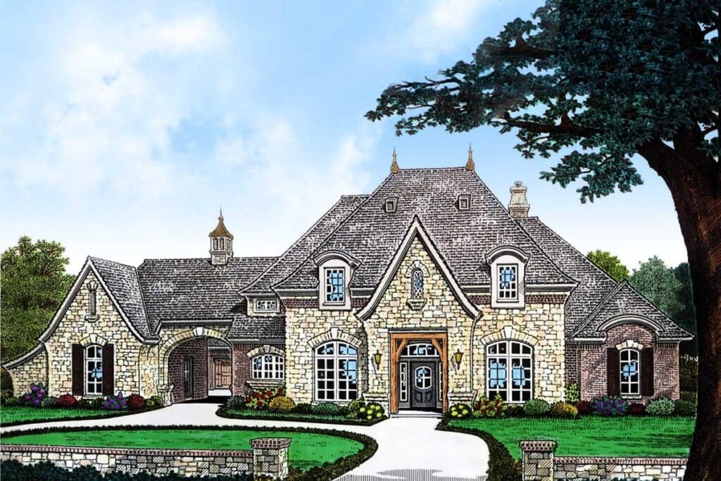 2-Story 4-Bedroom French Country Home with Porte-Cochere Elegance (Floor Plan)