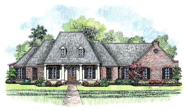 4-Bedroom One-Story French Country Home with Outdoor Grill Area (Floor Plan)