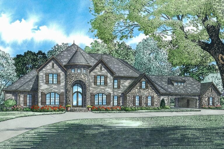 4-Bedroom Two-Story European House with Beautiful Entry Turret (Floor Plan)