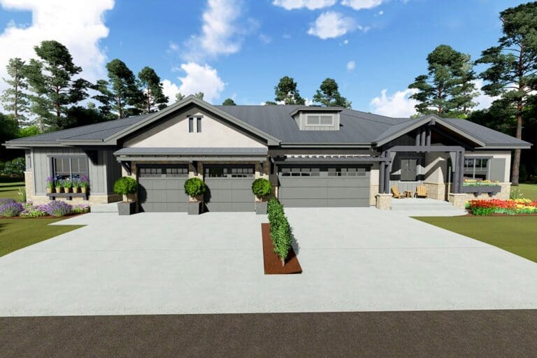 4-Bedroom 1-Story Luxury Farmhouse With Spacious Porches and 4-Car Garage (Floor Plan)