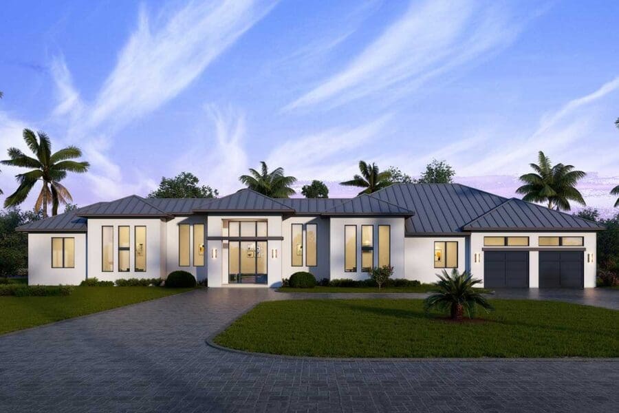 1-Story 4-Bedroom Contemporary Florida Home with Pool Concept (Floor Plan)