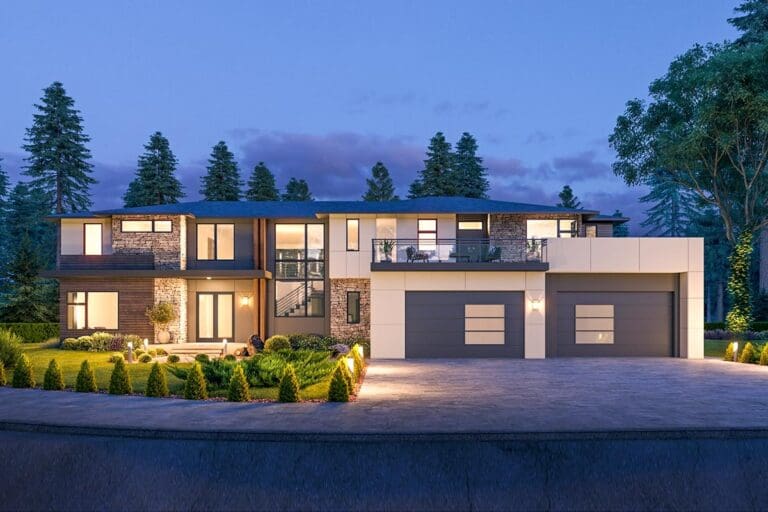 5-Bedroom 2-Story Modern Farmhouse With 6-Car Garage and Wraparound Weatherdeck (Floor Plan)